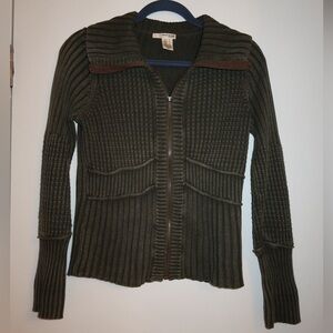 DKNY Dark Olive Ribbed Cardigan